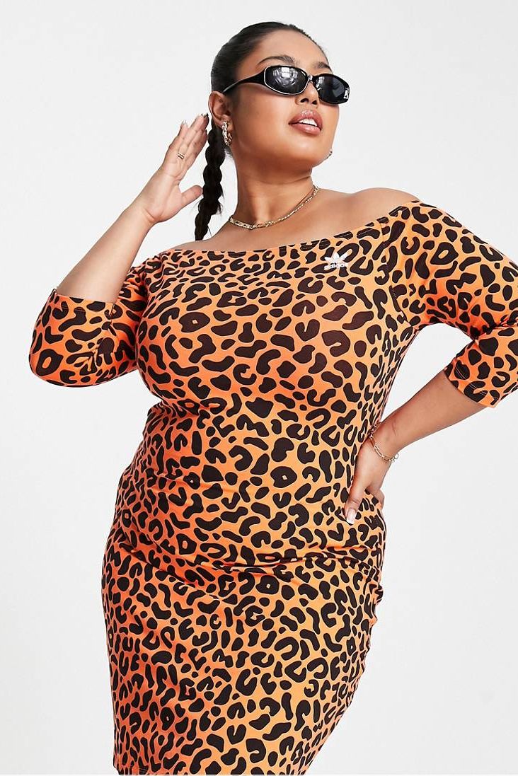 All over leopard print bardot dress in orange: festival outfits