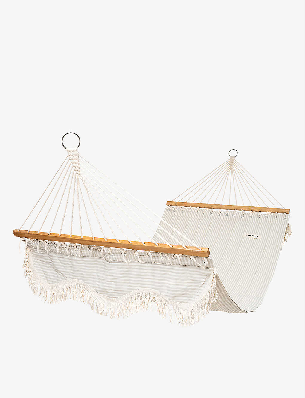 Stripe-print teakwood and canvas hammock 220cm x 105cm