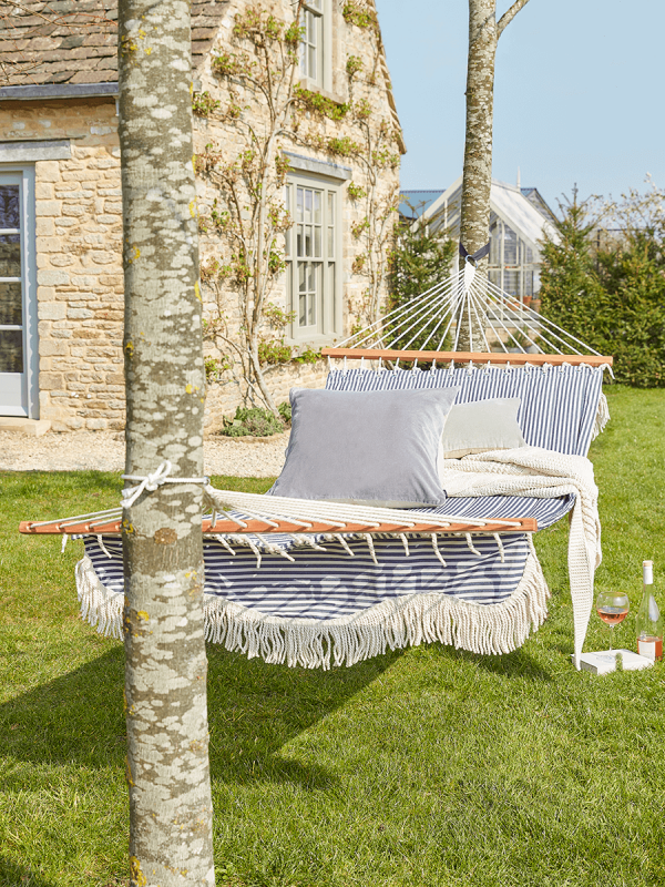 Fringed Hammock - Blue Stripe