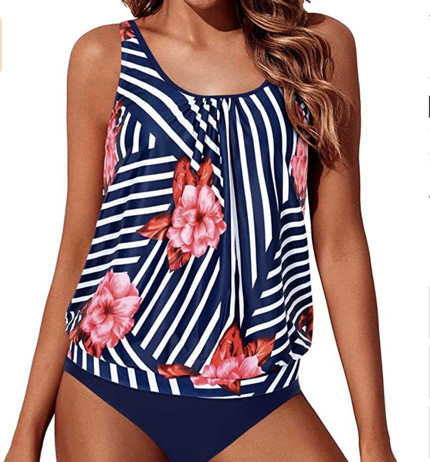 Las Vegas Mall Swimsuits for All Black Floral Tankini Padded Swim Top ...