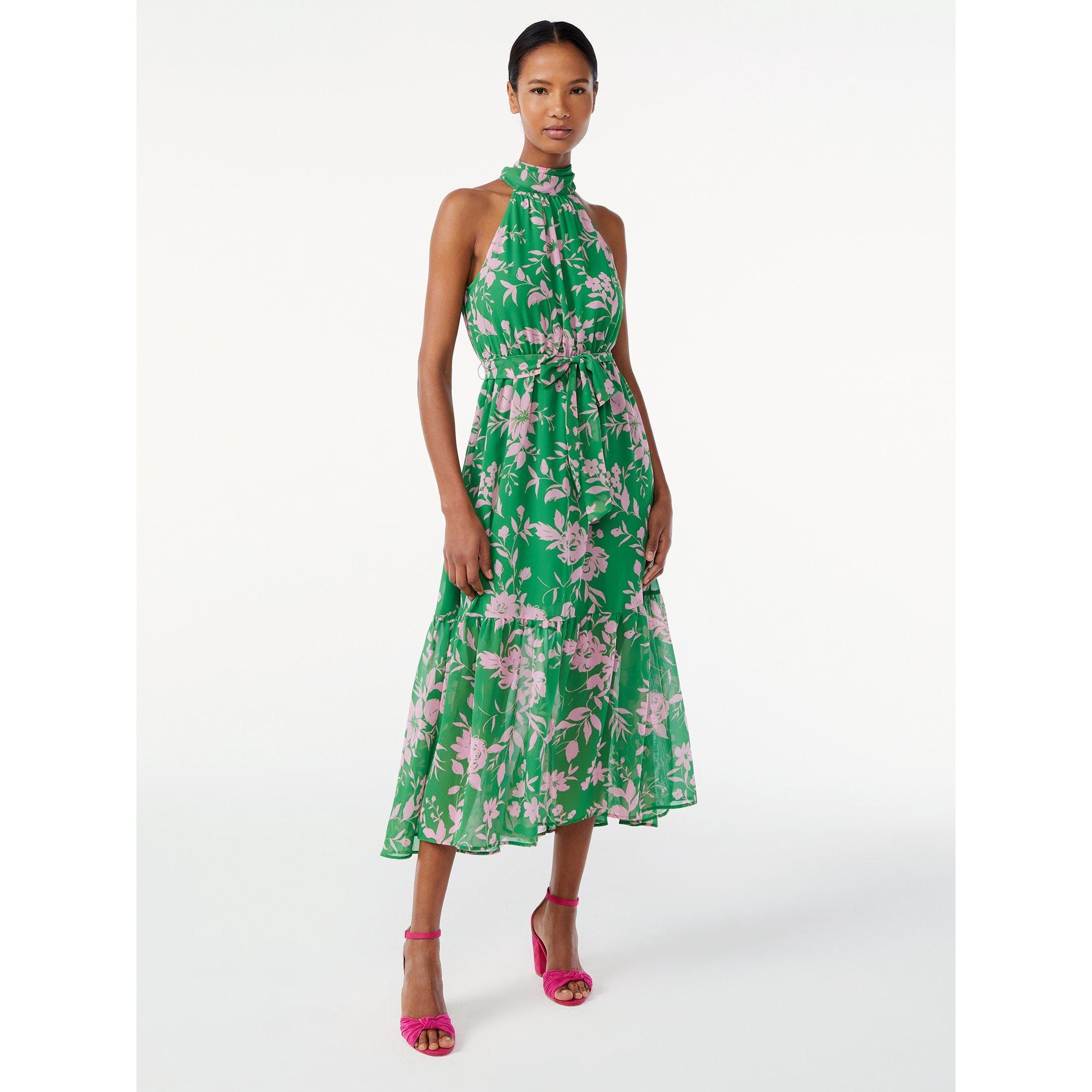 Green Floral Summer Dress Sleeveless Casual Dress Loose Fit Mini Dress Tank Dress M