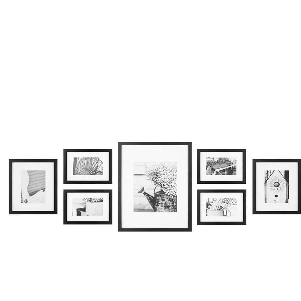 Gallery Perfect 9 Piece White Square Photo Frame Gallery Wall Kit with  Decorative Art Prints & Hanging Template