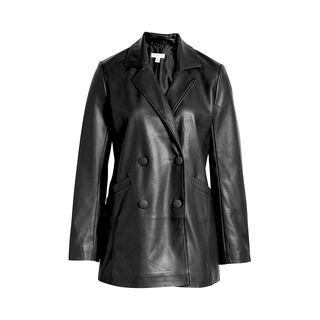 Double Breasted Faux Leather Blazer