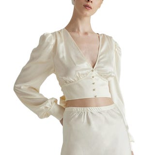 French Bow Puff Sleeve Silk Blouse