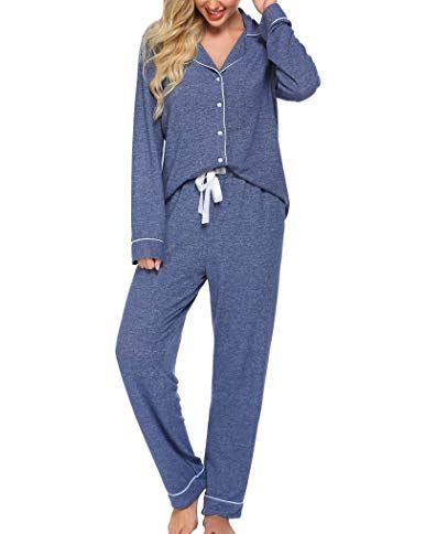 SWOMOG Womens Button Down Pajamas Set Short Sleeve Sleepwear Bride Soft Pj  Lounge Sets XS-XXL