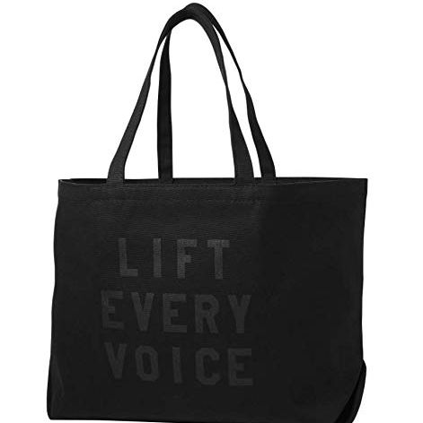 "Lift Every Voice" Quote Black Canvas Tote Bag