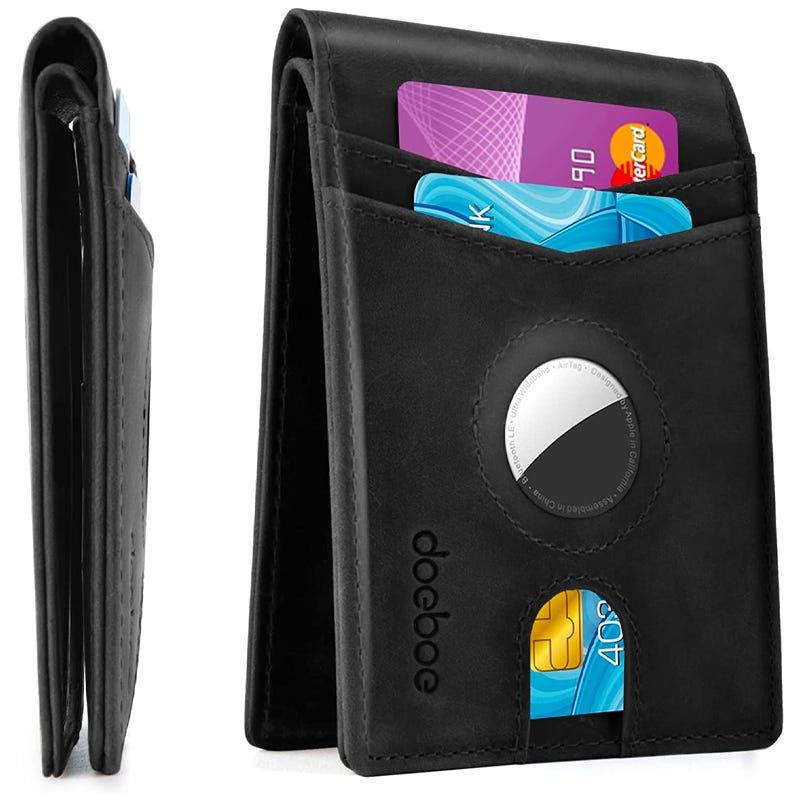 Genuine Leather Men Wallet RFID Money Clip Airtag Holder Credit