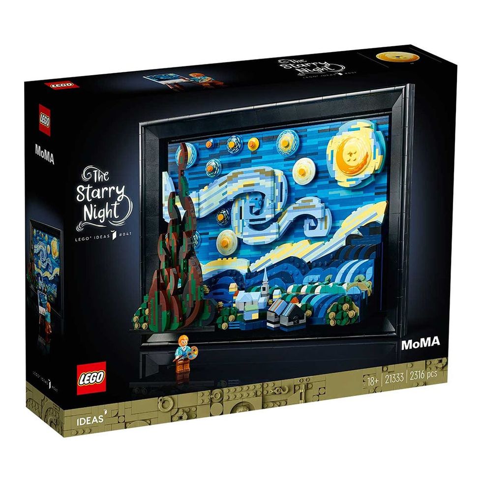 Starry Night inspired painting printed on Lego® Brick 2x3 - Medium Nougat