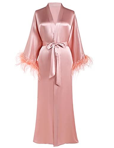Satin Robe with Ostrich Feather Trim