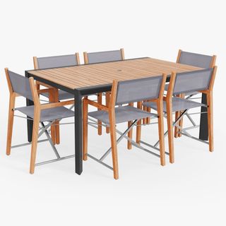 Outdoor dining set made of teak and aluminum