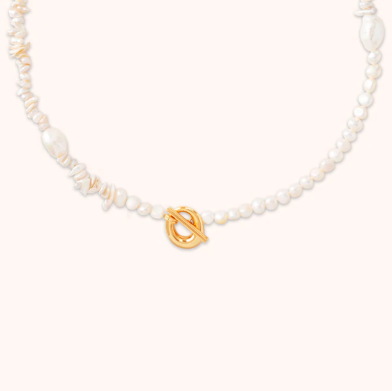 Serenity Pearl Beaded T-Bar Necklace in Silver