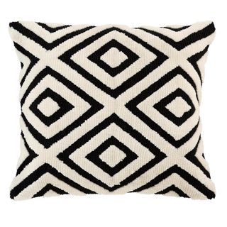 Black and Ivory Geometric Shag Throw Pillow