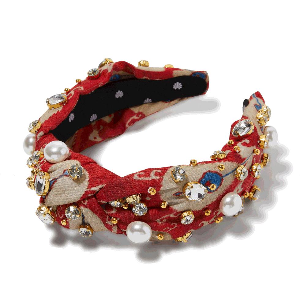 Cherry Peacock Oversized Pearl and Crystal Knotted Headband