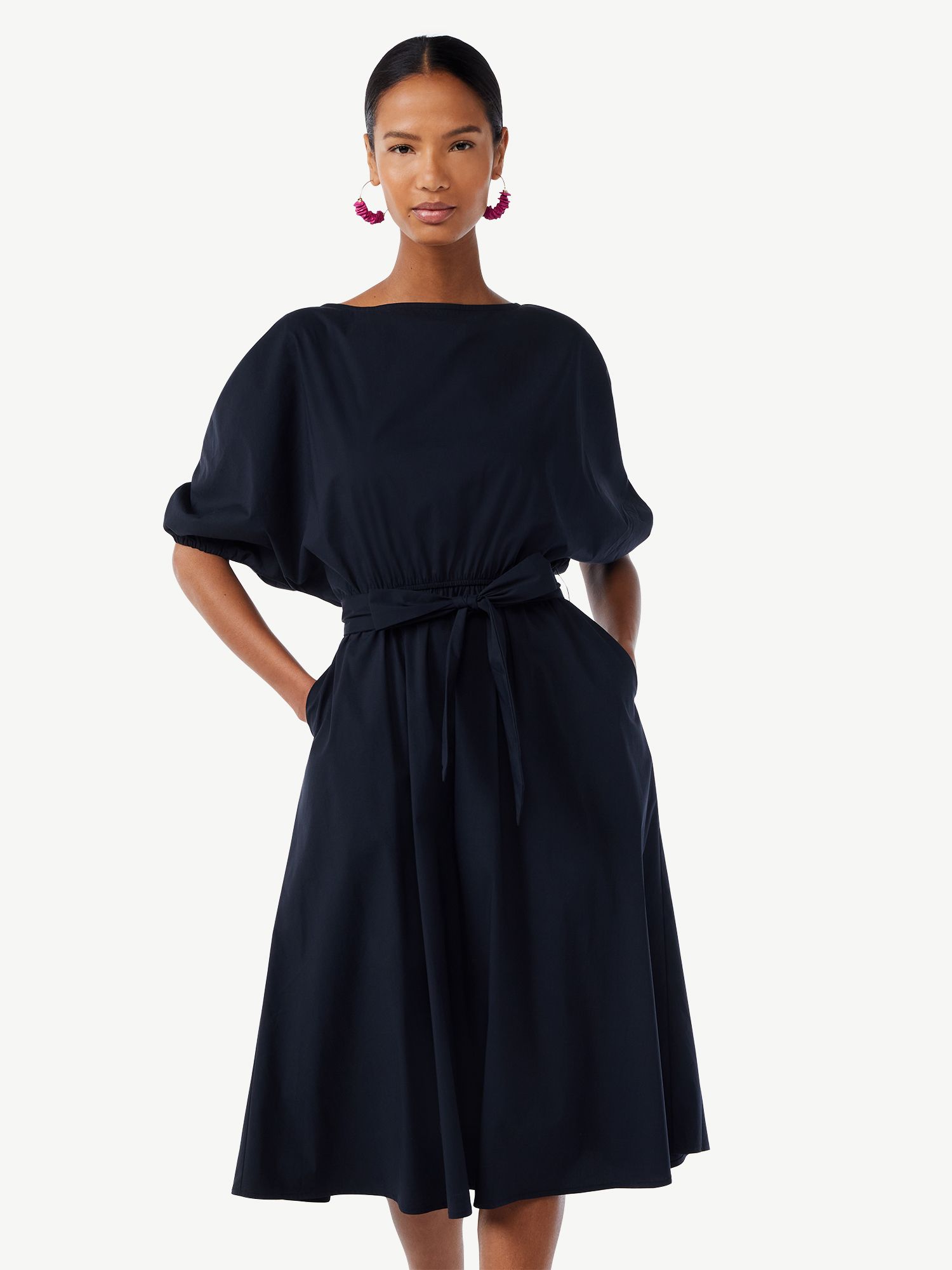Midi Dress with Ruched Sleeves