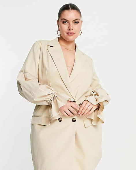 In The Style x Perrie Sian blazer dress with belt detail in cream