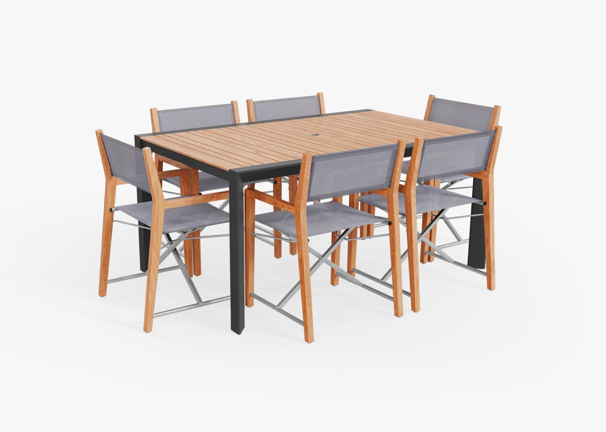 Teak & Aluminum Outdoor Dining Table & Chairs