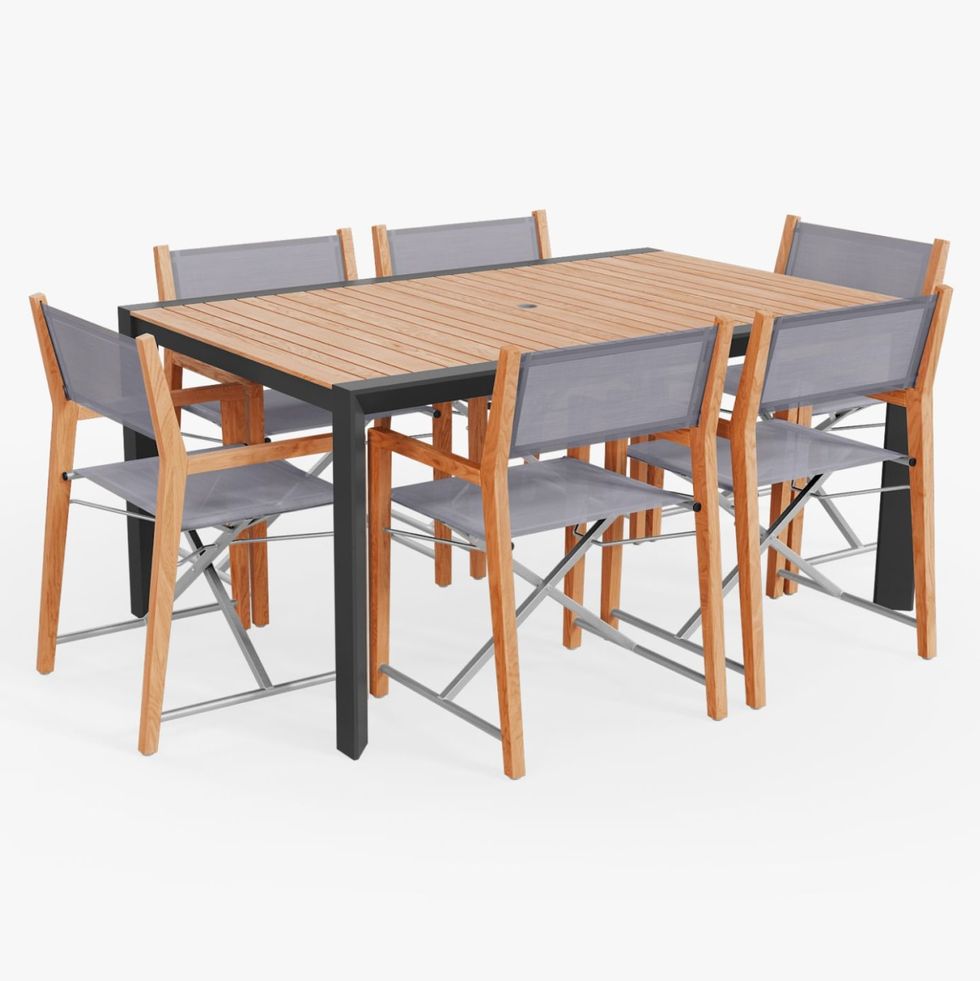 Teak & Aluminum Outdoor Dining Table & Chairs