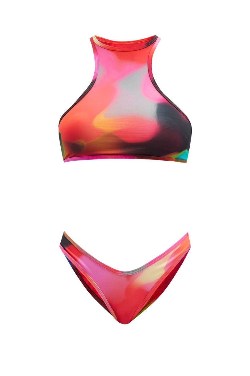 Swirl-Print High-Neck Bikini