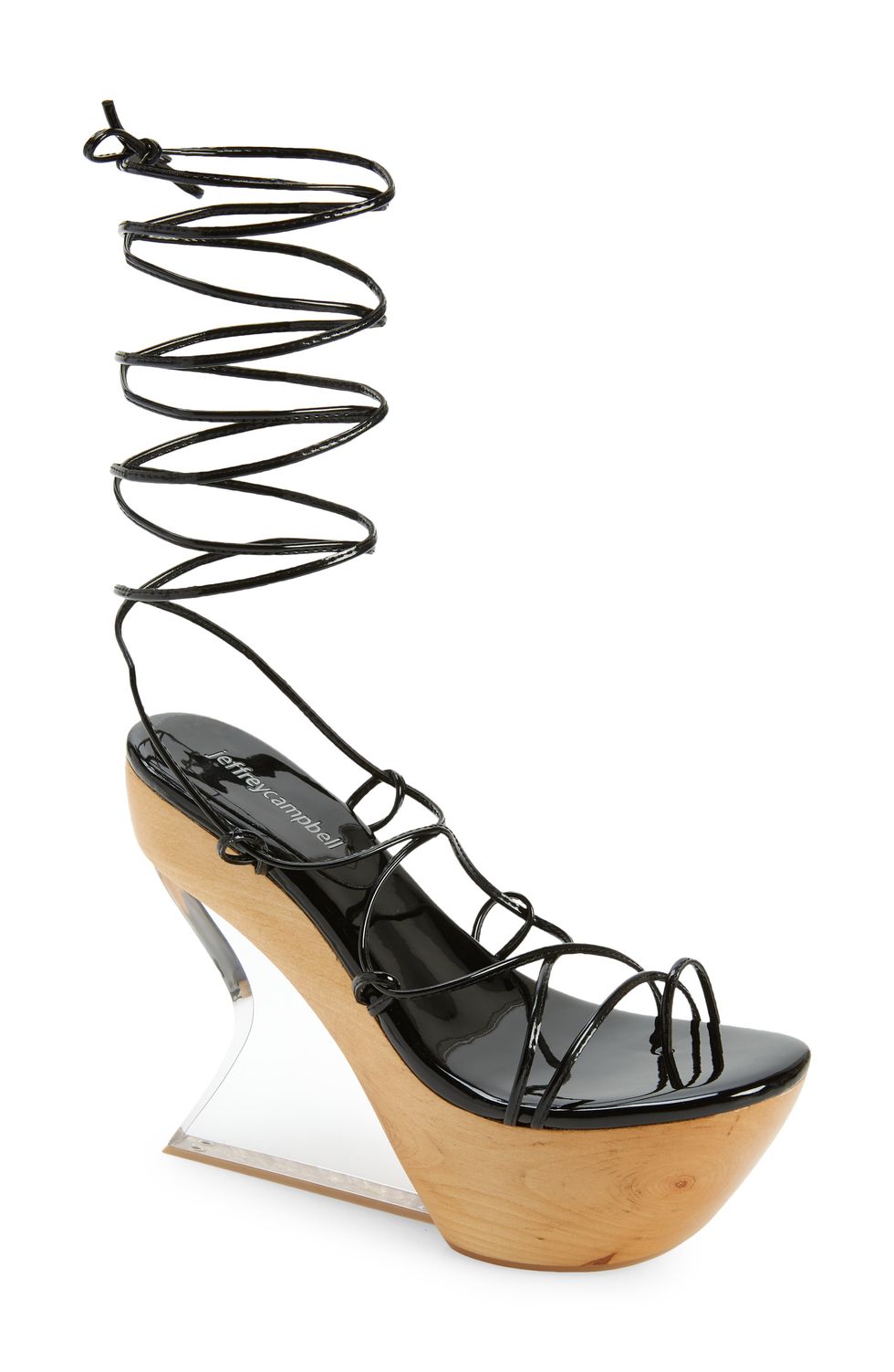Jeffrey Campbell Droid Ankle Tie Platform Wedge Sandal in Black Patent at Nordstrom, Size 5