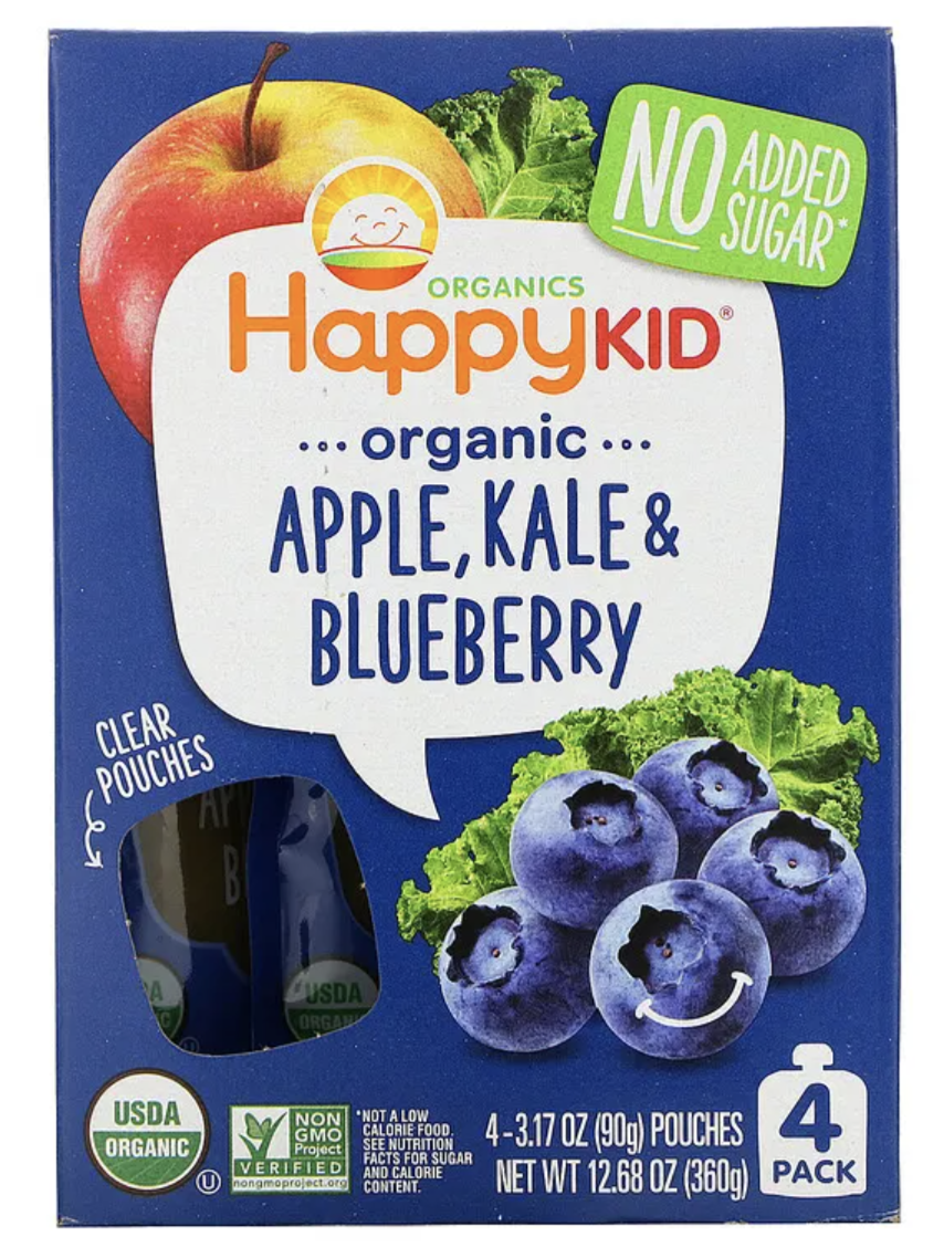 Happy Family Organics, Happy Kid（ハッピーキッズ）、オーガニックリンゴ、ケール、ブルーベリー