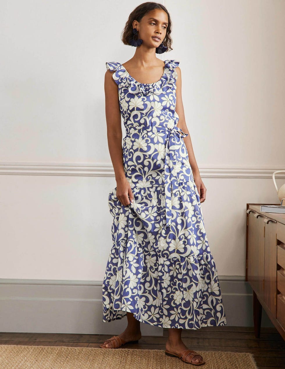 Ruffle Scoop Neck Maxi Dress 