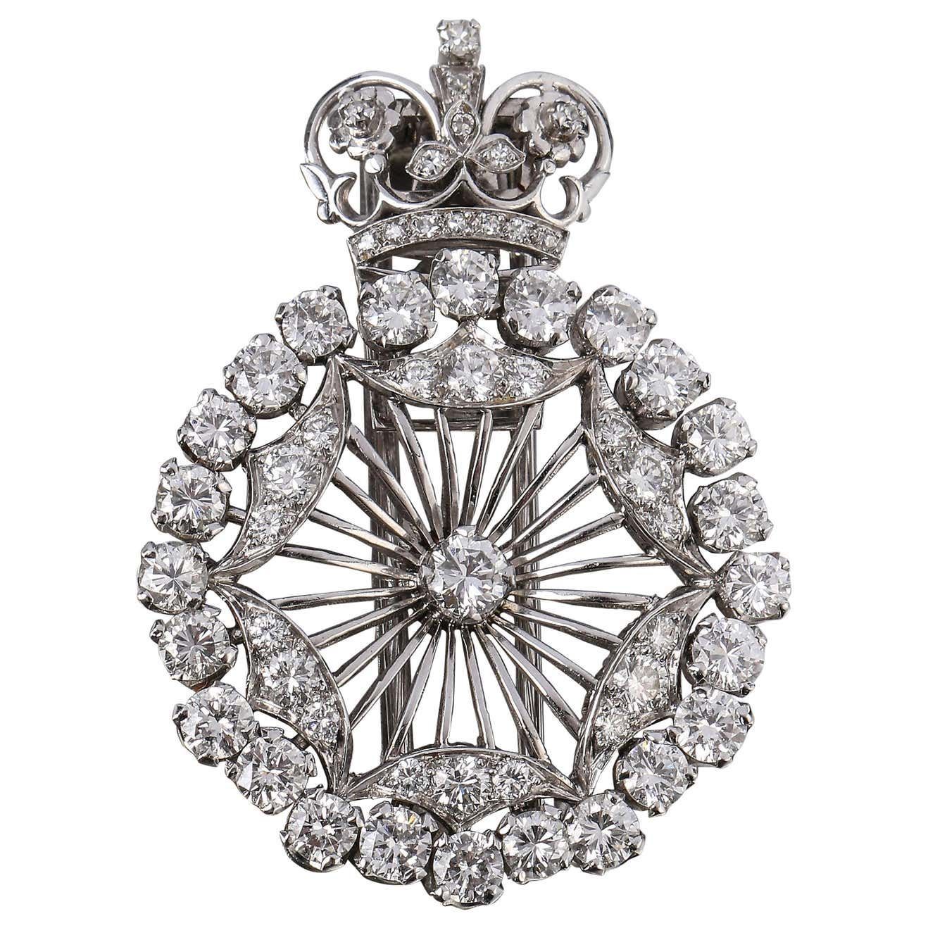1940's Paris Diamond Platinum Circle Crown Brooch