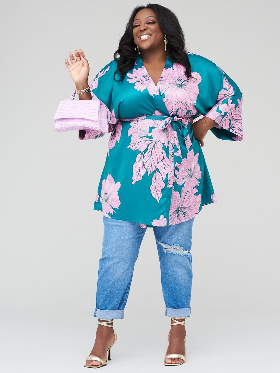 Printed Kimono Blouse – Green/Pink