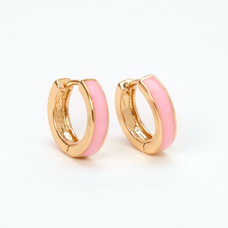 Gold & Pink Enamel 15MM Huggie Hoop Earrings
