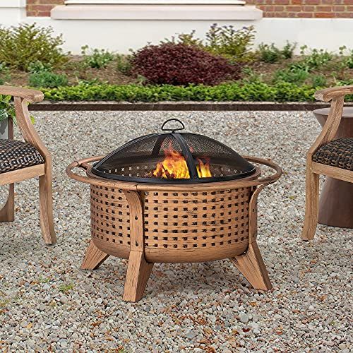Woven Round Wood Burning Steel Fire Pit