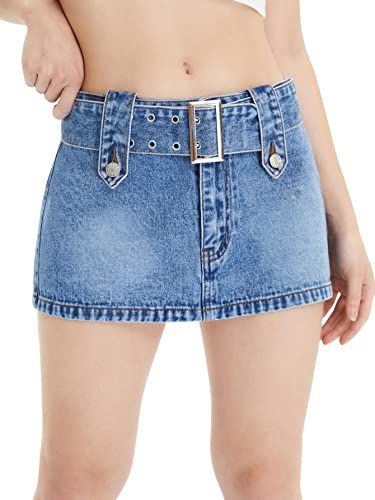 Casual Buckled Belt Denim Mini Skirt