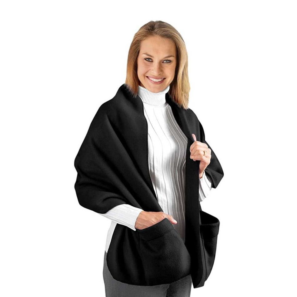 Cozy Fleece Wrap Shawl With Large Front Pockets 