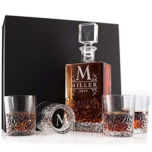 Personalized 5 Piece Whiskey Decanter Set 