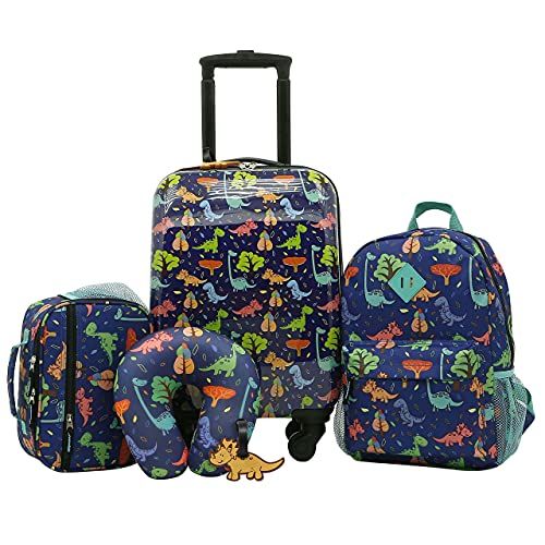12 Backpack & 16 Suitcase Travel Trolley Suitcase with Wheels Cute Cartoon Pattern Hardshell Rolling Toddler Suitcase for Traveling for Boys Girls 2 Pc Kids Carry On Luggage Set Astronaut 