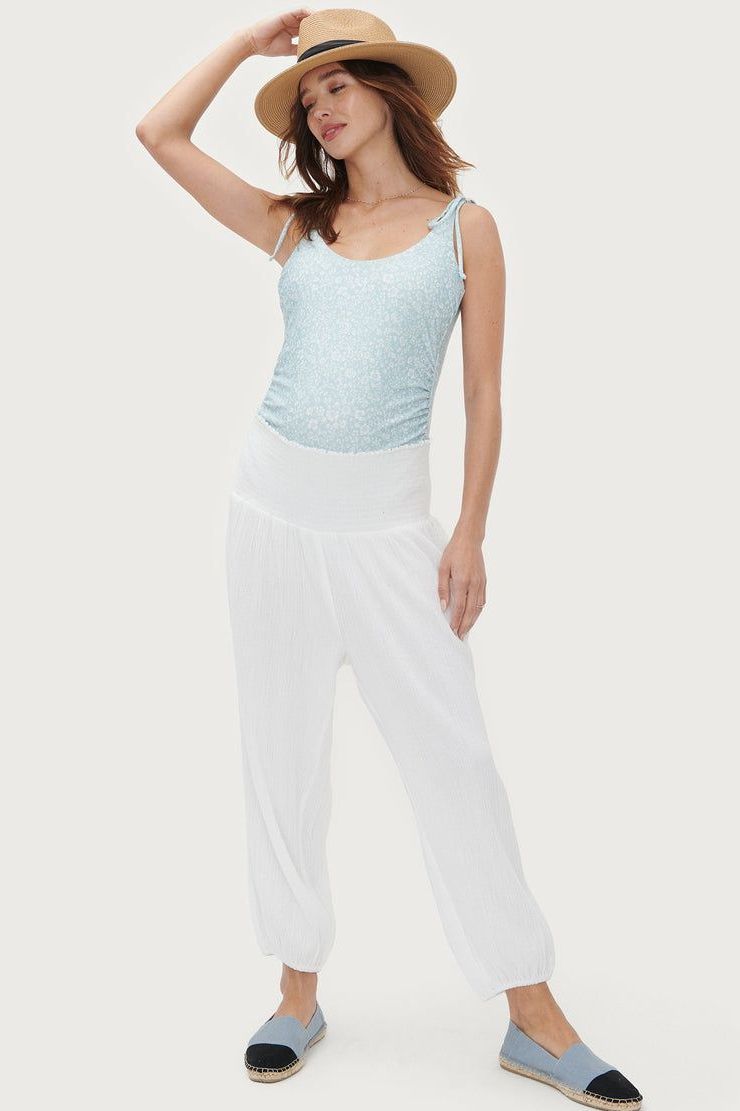 White Sheer Lace Fitted Beach Pants