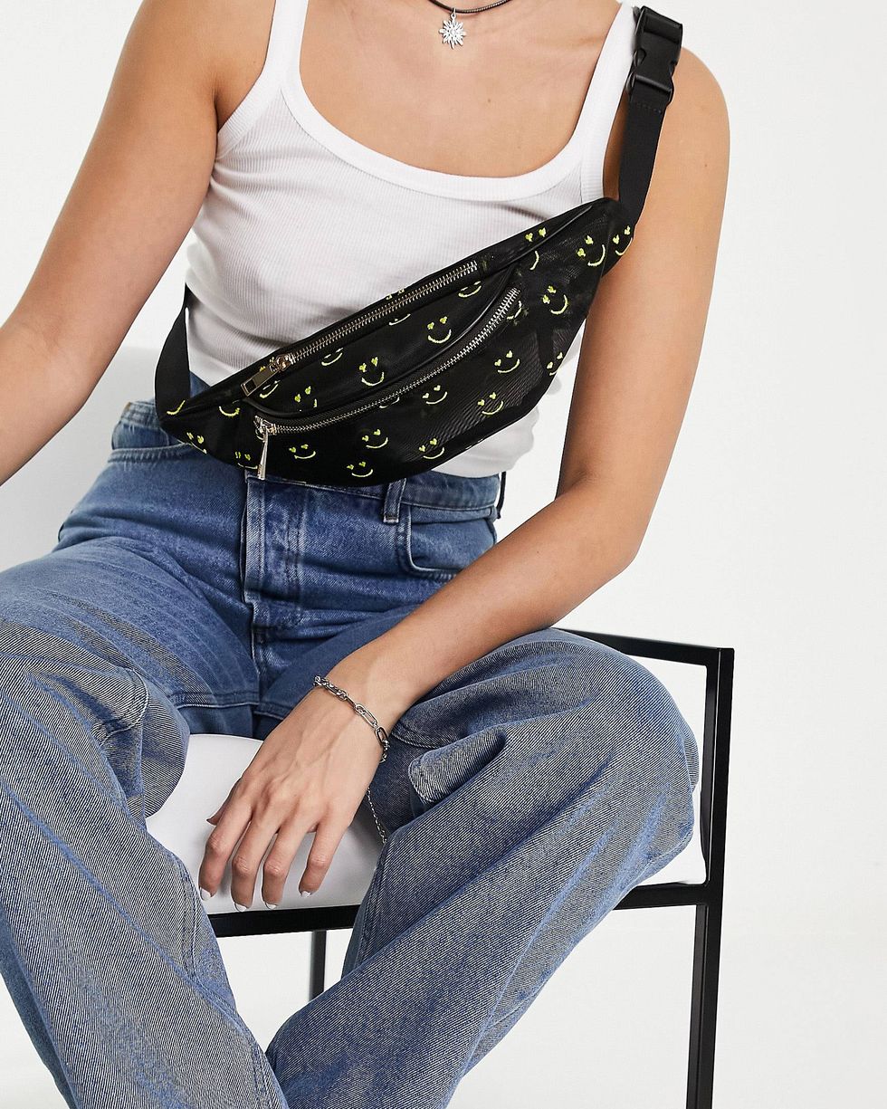 Happy Face Embroidery Fanny Pack
