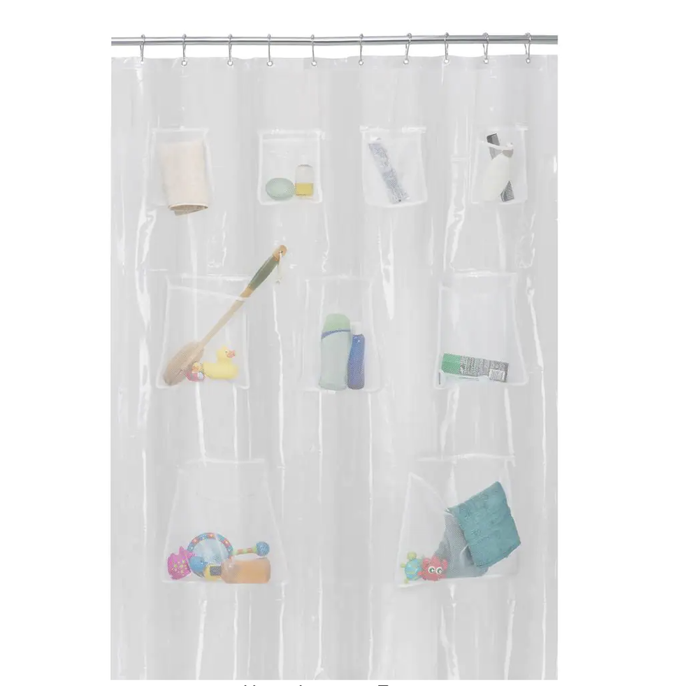 Clear Mesh Pocket Quick Dry Shower Curtain