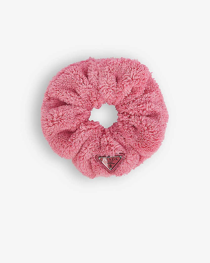 Branded-Plaque Terry-Textured Stretch-Woven Scrunchie