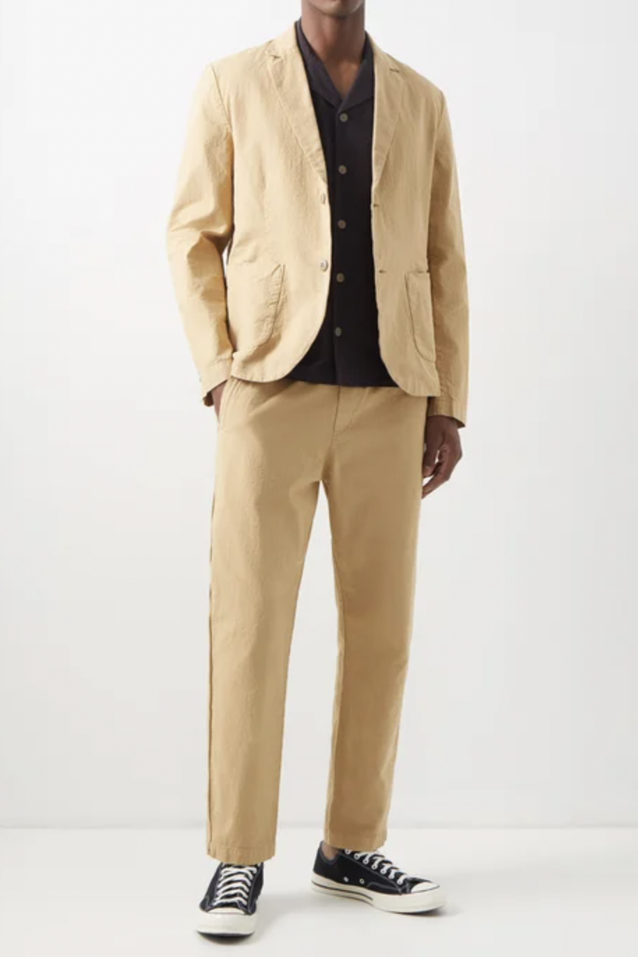 Single-Breasted Linen-Blend Suit Jacket