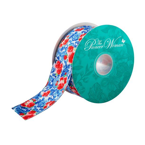 The Pioneer Woman Heritage Floral Polyester Merrow Wire Edge Ribbon