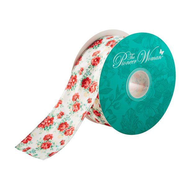 The Pioneer Woman Vintage Floral White Polyester Merrow Wire Edge Ribbon