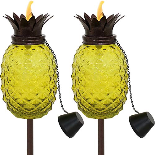 Pineapple 3-in-1 Yellow Glass Outdoor Torches (Set of 2)