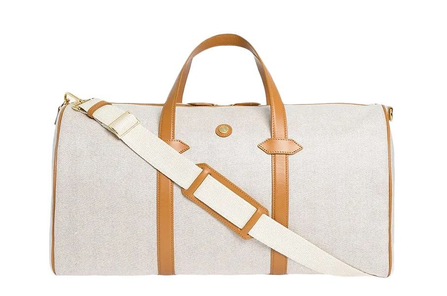 Weekender Bag, Canvas with Leather Handles, 5 Trim Colors – Vines & Pines