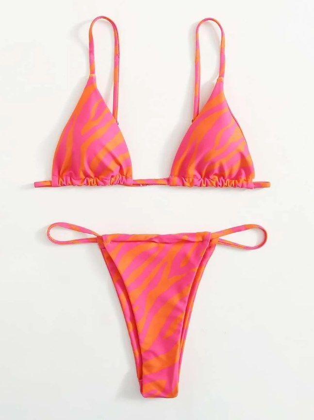 Bikini con estampado de cebra rosa y naranja
