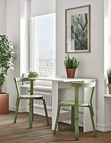 TEMAHOME Mesa Plegable Contemporánea con 2 Solapas Plegables, Tablero de Partículas de Melamina, Color Blanco, 103 x 76 x 73.4 cm, 2050A2100x00