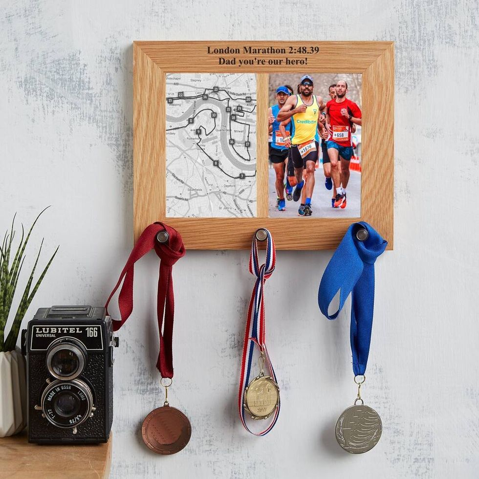 Personalised Oak Photo Frame And Medal Hanger