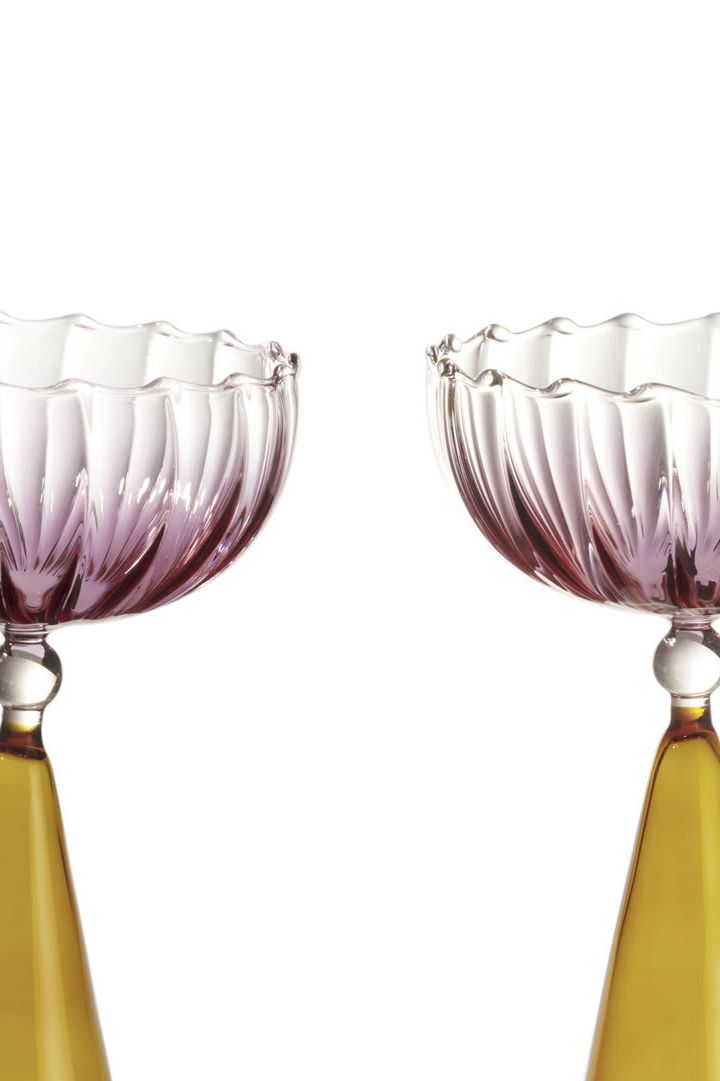 Set of 2 Calypso Pink and Amber Champagne Glasses