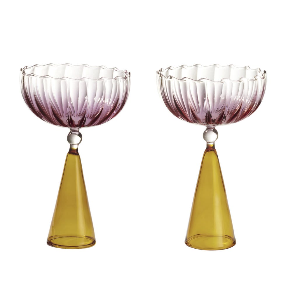 Set of 2 Calypso Pink and Amber Champagne Glasses