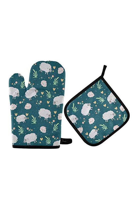 Cute Princess Llama Oven Mitts and Pot Holders Sets Heat Resistant