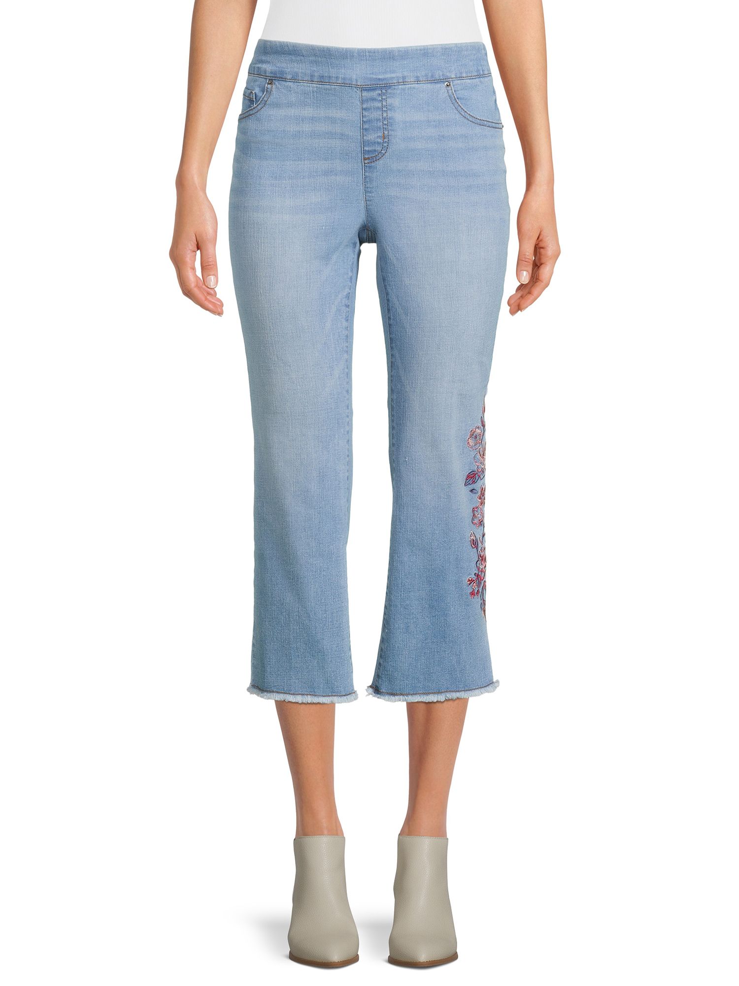 The Pioneer Woman Pull-On Embroidered Cropped Jeans