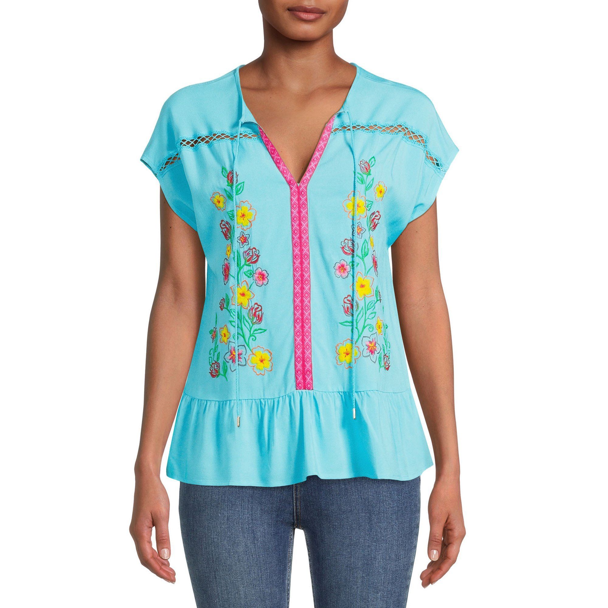 The Pioneer Woman Embroidered Ruffle Hem Blouse